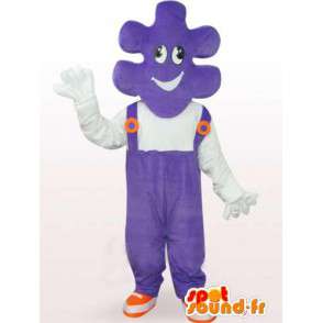 Mascote quebra-cabeça com macacão roxo e uma camisa branca - MASFR00757 - objetos mascotes