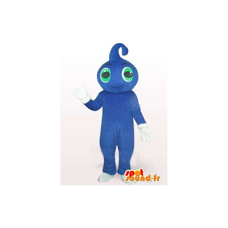 Blue water drop mascot with green eyes and white gloves - MASFR00758 - Mascots unclassified