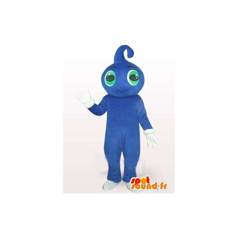 Goccia d acqua blu mascotte con gli occhi verdi e guanti bianchi - MASFR00758 - Mascotte non classificati