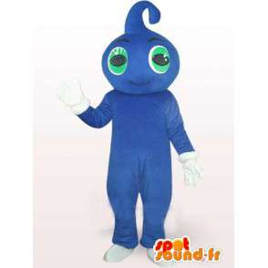 Blue water drop mascot with green eyes and white gloves - MASFR00758 - Mascots unclassified