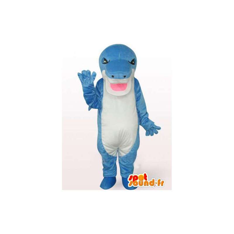 Mascot stegosaurus blauw en wit met een boze blik - MASFR00759 - Dinosaur Mascot