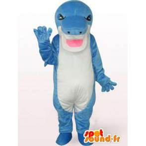 Stegosaurus mascote azul e branco com um olhar perverso - MASFR00759 - Mascot Dinosaur