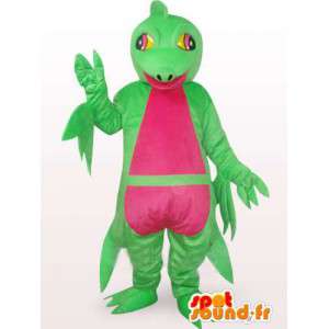 Grön och rosa leguan-komplex maskot - dinosaurie-kostym -