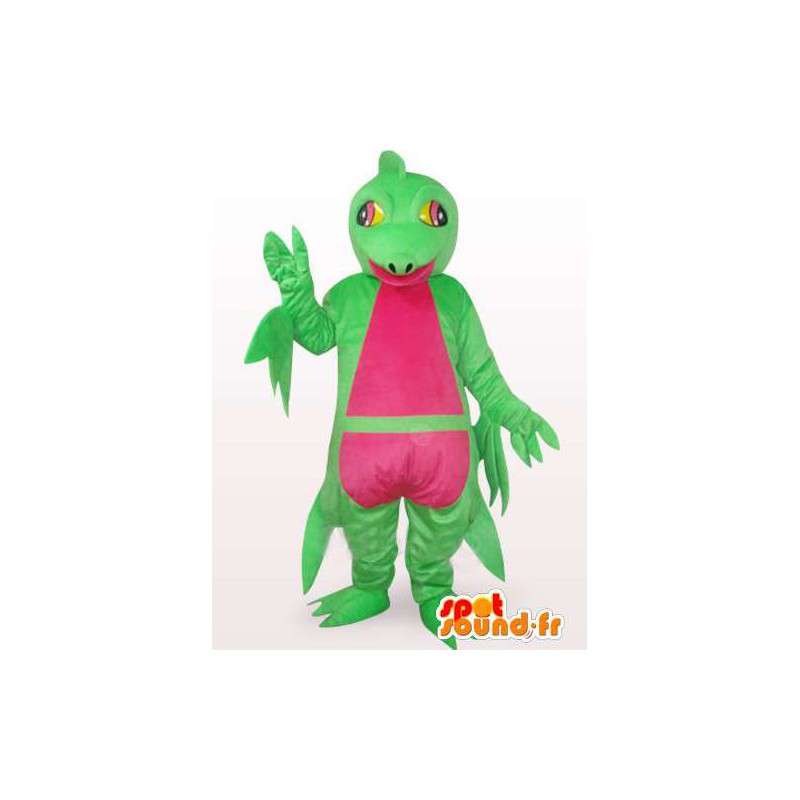 Mascotte verde iguana complessa e rosa - Costume Dinosaur - MASFR00762 - Dinosauro mascotte