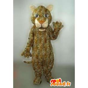 Mascotte de panthère rayée beige et marron avec tâche jaguar - MASFR00763 - Mascottes Tigre