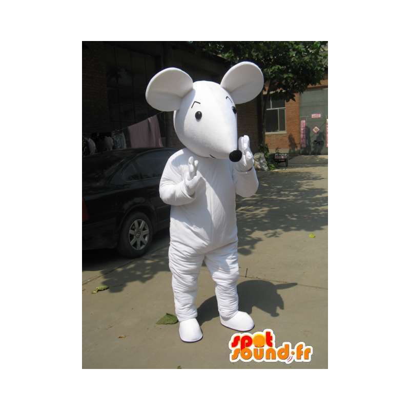 Branco estilo Mickey Mouse mascote com luvas e sapatos - MASFR00764 - rato Mascot