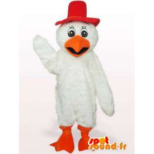 Korte lage haan mascotte in de kleuren rood en oranje veren - MASFR00766 - Mascot Hens - Hanen - Kippen