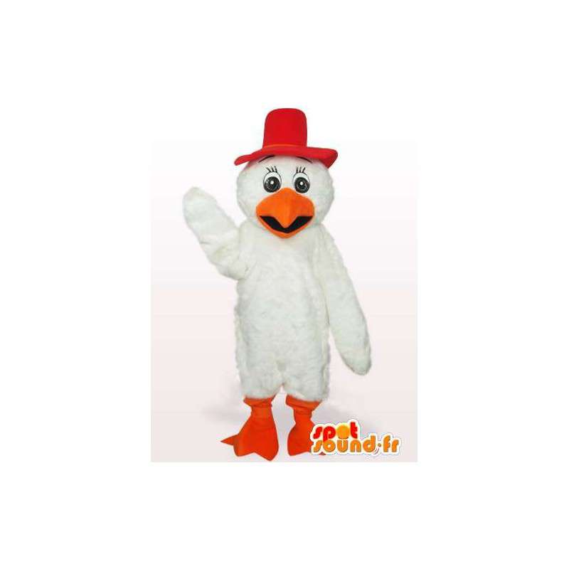 Korte lage haan mascotte in de kleuren rood en oranje veren - MASFR00766 - Mascot Hens - Hanen - Kippen