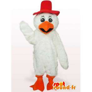 Korte lage haan mascotte in de kleuren rood en oranje veren - MASFR00766 - Mascot Hens - Hanen - Kippen