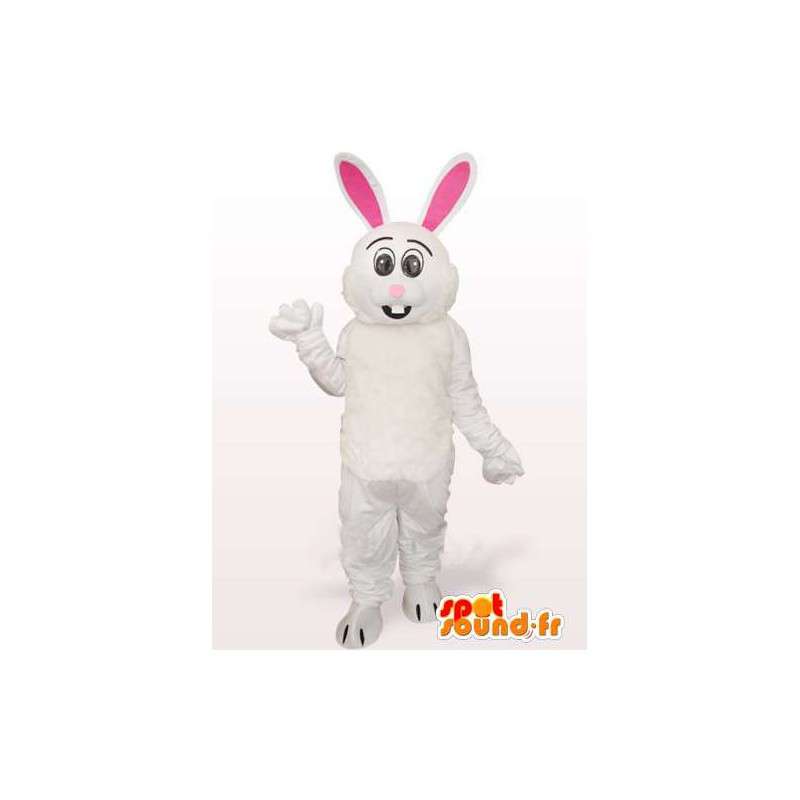 Hvid og lyserød kaninmaskot - Kostume med store ører -