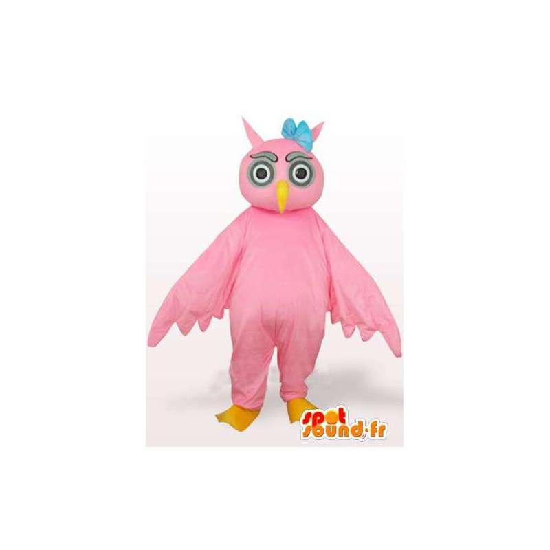 Mascotte de hibou rose avec fleur bleue sur la tête - Oiseau - MASFR00768 - Mascotte d'oiseaux