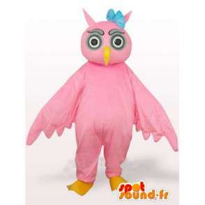Mascot owl pink with blue flower on the head - Bird - MASFR00768 - Mascot of birds