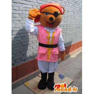 Mascote do pirata Bears: túnica cor de rosa, chapéu vermelho e tapa-olho - MASFR00773 - mascote do urso