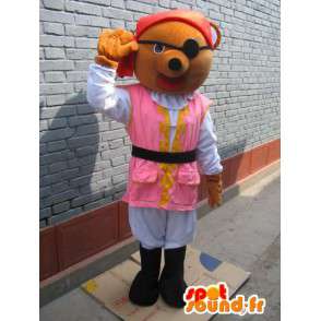 Pirate Mascot Bears: roze tuniek, rode hoed en ooglapje - MASFR00773 - Bear Mascot