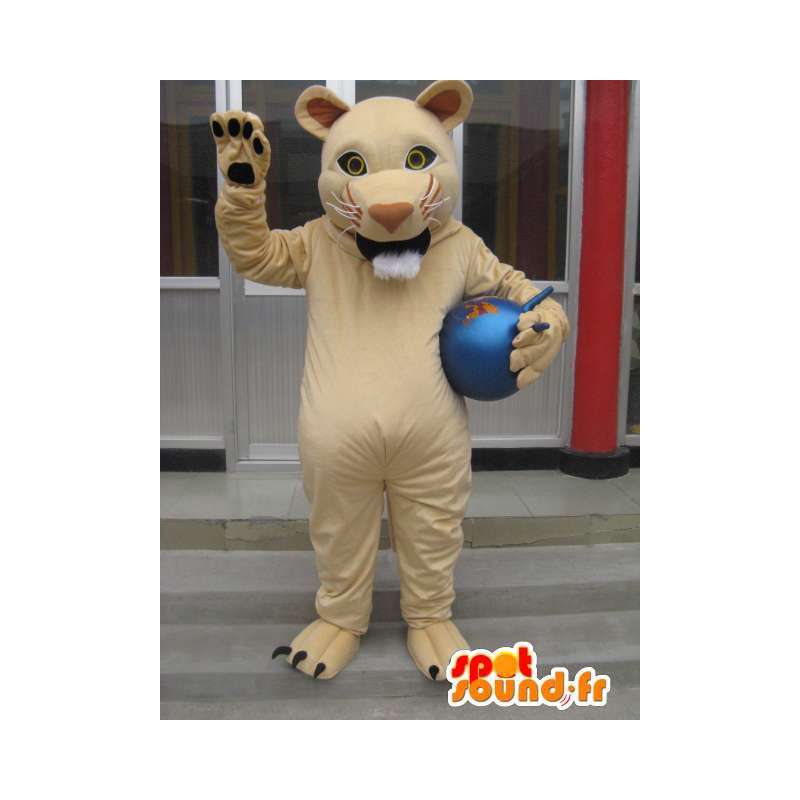 Mascotte tigre beige style lion des savanes - Costume ravageur - MASFR00777 - Mascottes Tigre