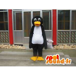 Linux pinguim mascote preto branco e amarelo - traje especial - MASFR00778 - pinguim mascote