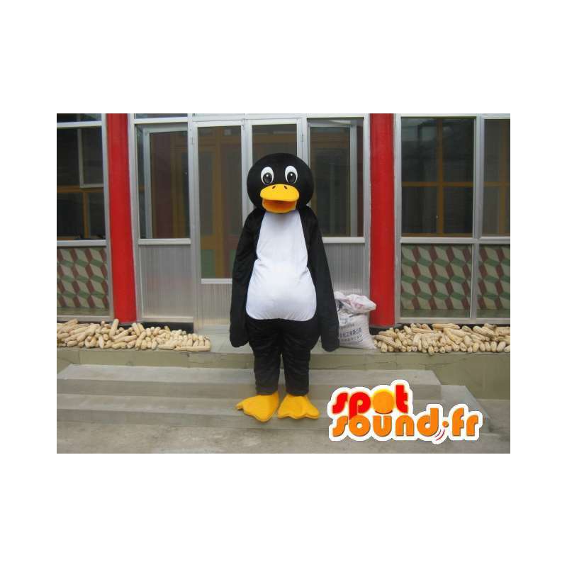Linux pinguim mascote preto branco e amarelo - traje especial - MASFR00778 - pinguim mascote
