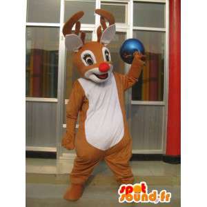 Mascotte de cerf des bois avec nez rouge - Costume petit Nicolas - MASFR00780 - Mascottes Cerf et Biche