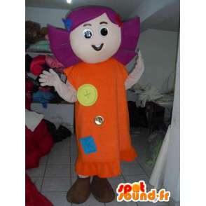 Mascot country girl with fabric dress - purple hair - MASFR00781 - Mascots boys and girls