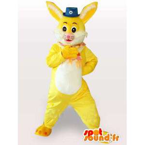 Mascotte de lapin jaune et blanc avec petit chapeau de cirque - MASFR00783 - Mascotte de lapins