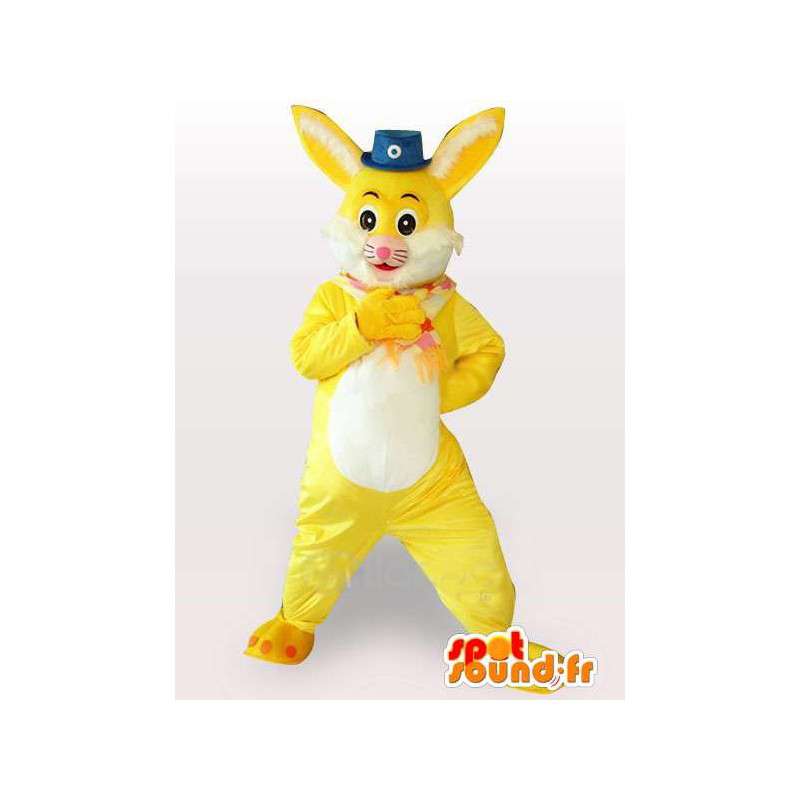 Rabbit mascot yellow and white with small hat circus - MASFR00783 - Rabbit mascot