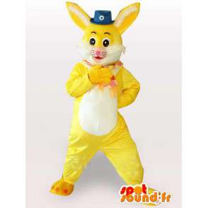 Mascot conejito amarillo y blanco con pequeño circo sombrero - MASFR00783 - Mascota de conejo