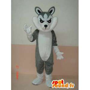 Cinzenta e branca mascote lobo com acessórios - Trajes de festa - MASFR00784 - lobo Mascotes