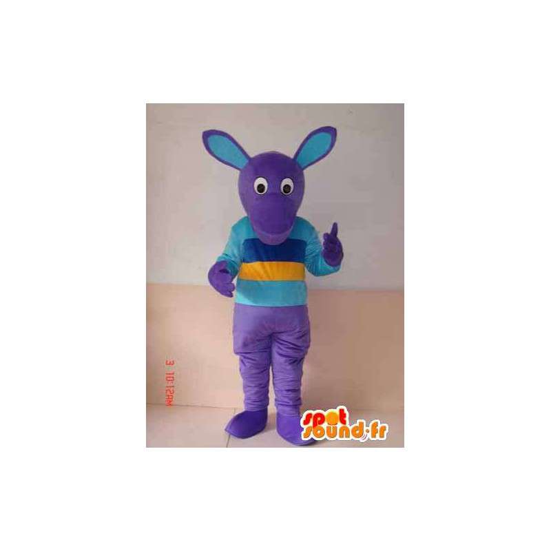 Mascote roxo com camisa multicolor - MASFR00785 - Mascotes não classificados