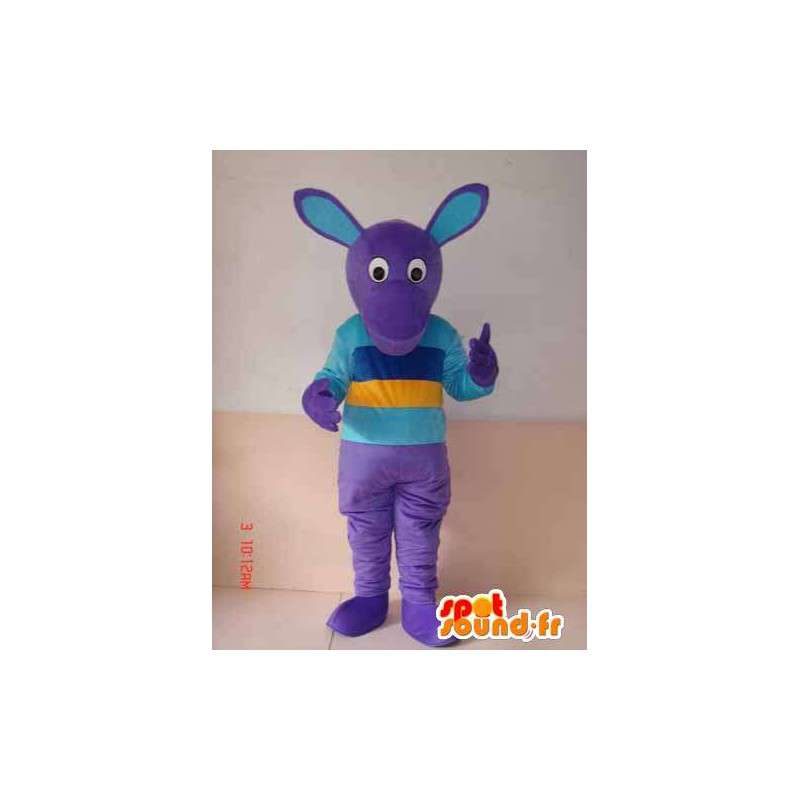 色とりどりのTシャツが付いた紫色のキャラクターマスコット-MASFR00785-未分類のマスコット
