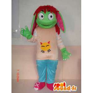 Zelený troll maskot s dětmi příslušenstvím - kreslený styl - MASFR00786 - maskoti Child
