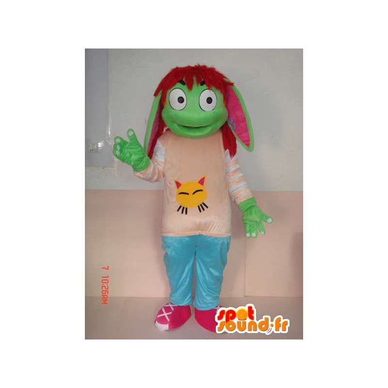 Green troll mascotte met kinderen accessoires - cartoon-stijl - MASFR00786 - mascottes Child