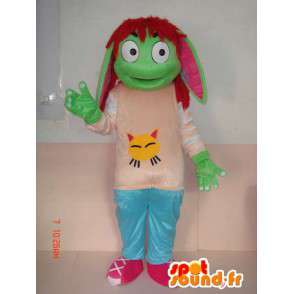 Green troll mascotte met kinderen accessoires - cartoon-stijl - MASFR00786 - mascottes Child
