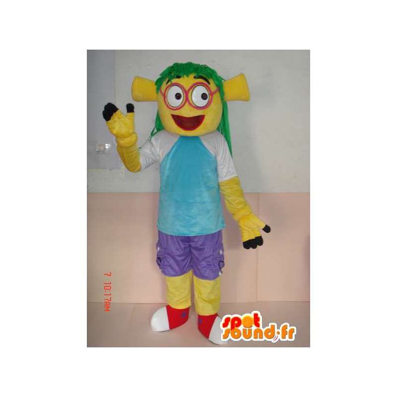 Mascot med gule troll kostymer og klær - tegneserie stil - MASFR00787 - Maskoter en Sesame Street Elmo