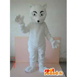Mascotte de loup blanc style félin discret. Costume animal sauvage - MASFR00788 - Mascottes Loup
