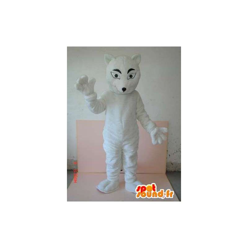 Wolf-Maskottchen diskret weiße Katzen-Stil. Kostüm wildes Tier - MASFR00788 - Maskottchen-Wolf