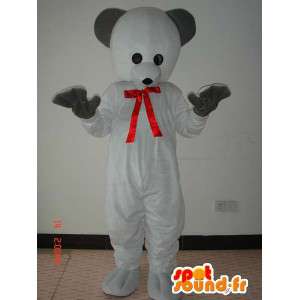 Orso bianco costume con cravattino e guanti neri rosso - MASFR00789 - Mascotte orso