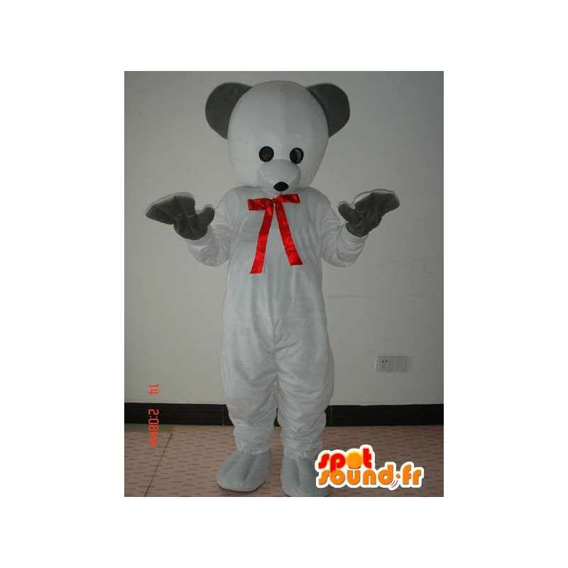 Costume d'ours blanc avec nœud papillon rouge et gants noirs - MASFR00789 - Mascotte d'ours