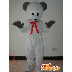 Costume d'ours blanc avec nœud papillon rouge et gants noirs - MASFR00789 - Mascotte d'ours