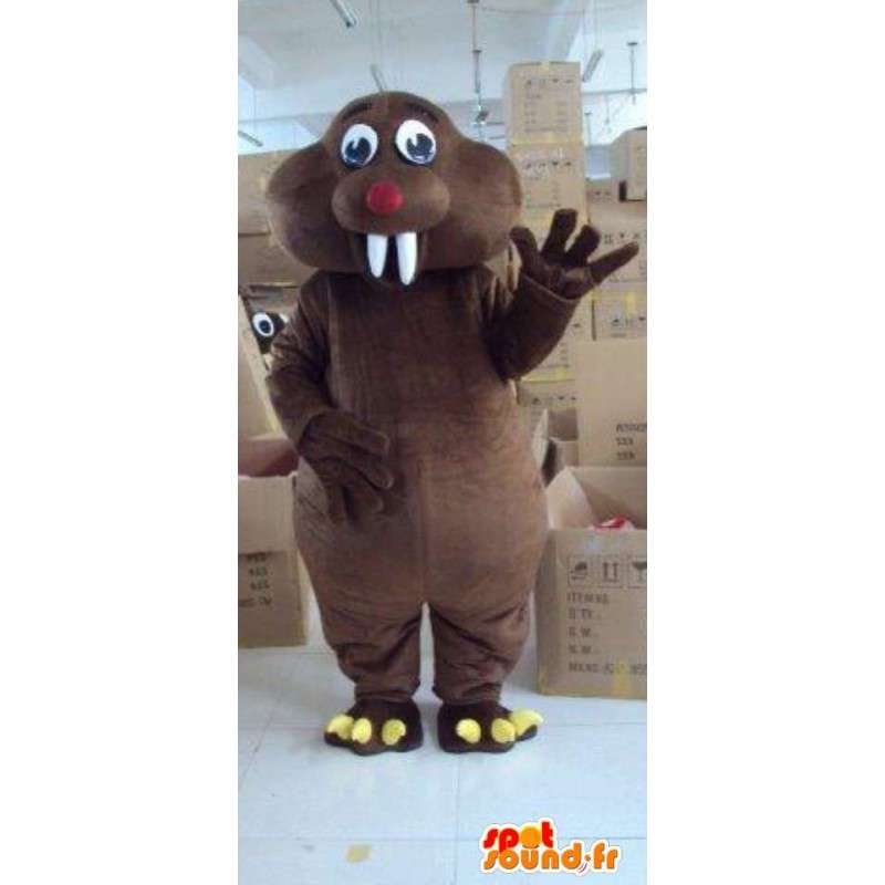 Gigante Beaver mascotte animale marrone scuro, con denti bianchi - MASFR00796 - Animali mascotte