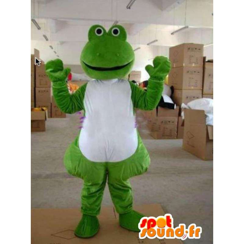 Mascot typische monster groene kikker met wit lichaam - MASFR00799 - Kikker Mascot