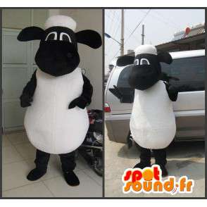 黒と白の羊のマスコット-プロモーションに最適-MASFR00596-羊のマスコット