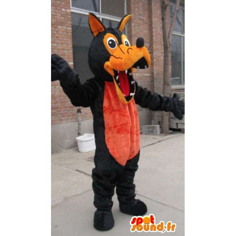 茶色とオレンジ色のオオカミのマスコットぬいぐるみ-狼男の衣装-MASFR00325-オオカミのマスコット