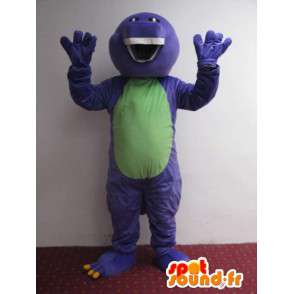 Mascotte reptile rigolard violet et vert avec de belles dents  - MASFR00626 - Mascottes Serpent