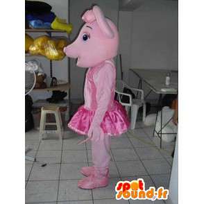 Mascotte del maiale con la danza tutu rosa come accessorio - MASFR00802 - Maiale mascotte