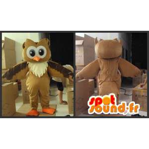 Mascot búho con accesorios de fiesta de color marrón y beige - MASFR00809 - Mascota de aves