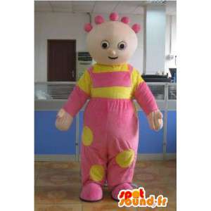 Mascotte de bébé fille avec sa tunique rose et jaune festive - MASFR00810 - Mascottes Bébé