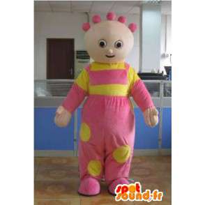 Mascotte de bébé fille avec sa tunique rose et jaune festive - MASFR00810 - Mascottes Bébé