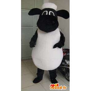 黒と白の羊のマスコット-プロモーションに最適-MASFR00596-羊のマスコット