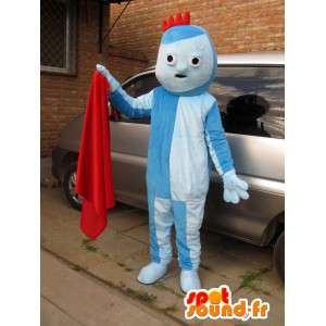 Costume bleu de mascotte de troll avec petite crête rouge - MASFR00707 - Mascottes 1 rue sesame Elmo