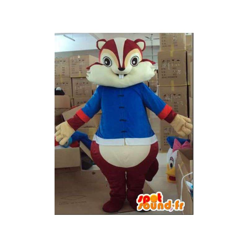Maskot tic tac brun ekorn og med blå tunika - Ekorn maskoter - MASFR00815 - SpotSound.fr